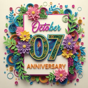 10月7日の記念日を祝うカラフルで美しい紙アートデザイン