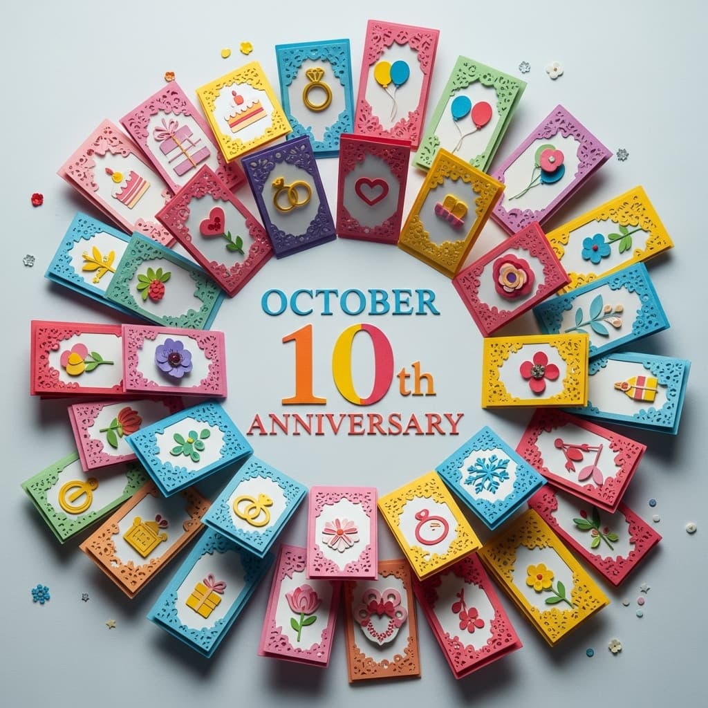 10月10日の記念日を祝うカラフルなメッセージカード