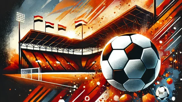 Dall·e 2024 10 12 20.49.04 An Abstract Art Depiction Of A Soccer Ball And Stadium In Geometric Forms, With Splashes Of Deep Orange And Tricolor Paint. The Image Captures The Ene