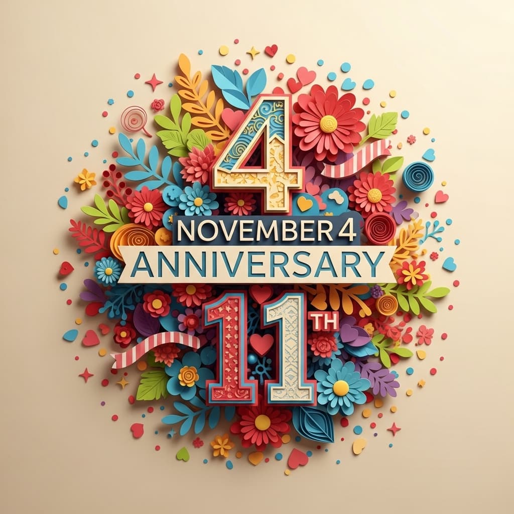 11月4日の記念日を祝うカラフルなペーパーアートのメッセージカード