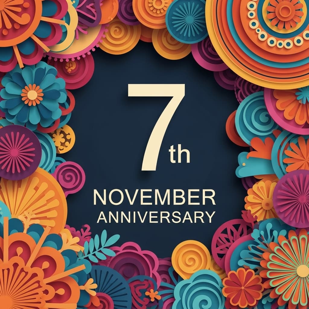 11月7日の記念日を祝うカラフルで華やかなペーパーアートのデザイン