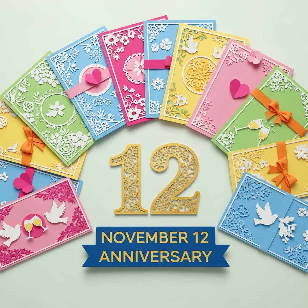 11月12日の記念日、洋服記念日や皮膚の日など多彩な記念日を紹介するカラフルで印象的なイメージ