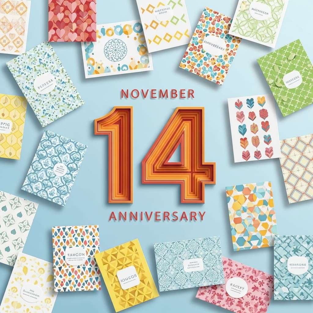 11月14日の記念日一覧を紹介するカラフルなアート風イメージ（世界糖尿病デー、埼玉県民の日、いい投資の日など）