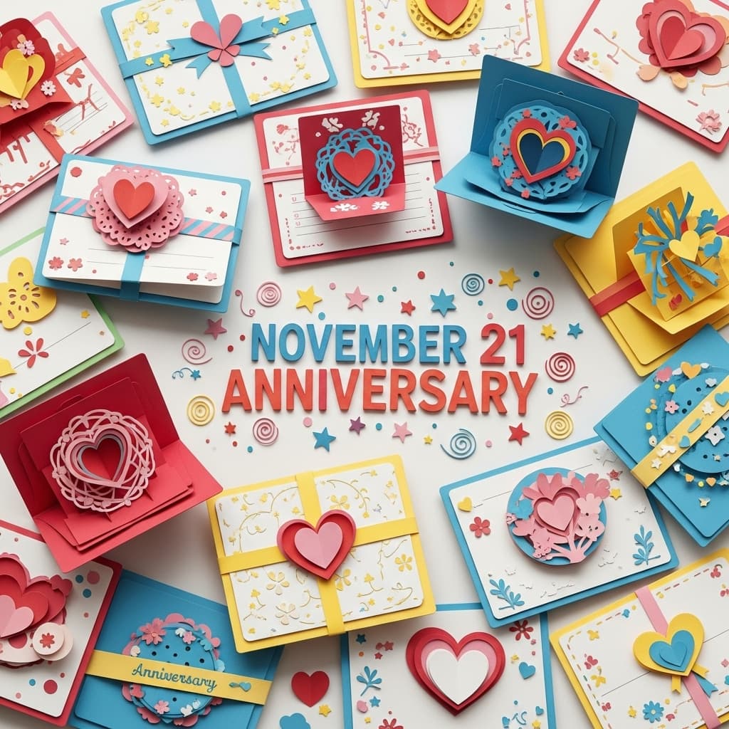 11月21日の記念日として世界テレビ・デーやイーブイの日、任天堂の日など多彩なテーマを祝うカラフルなアニバーサリーイメージ