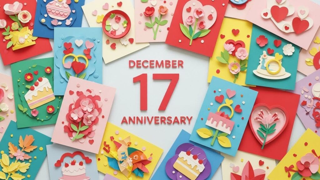 12月17日 飛行機の日やヨーグルトの日など多彩な記念日を祝うカラフルなペーパーアート風画像