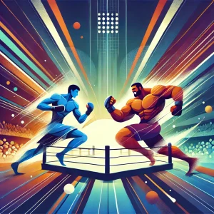 RIZIN大晦日決戦、安保瑠輝也とシナ・カリミアンの戦いを抽象的に描いたフラットイラスト。