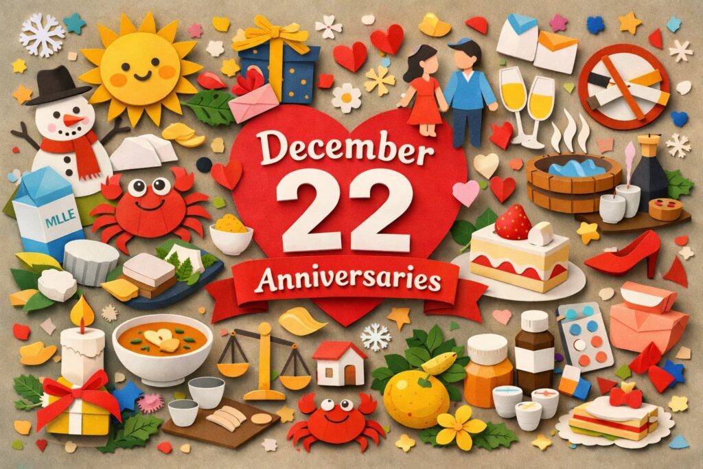 12月22日は何の日かを紹介する記事で、冬至や夫婦の日、改正民法公布記念日など日本の主な記念日をわかりやすく伝える内容