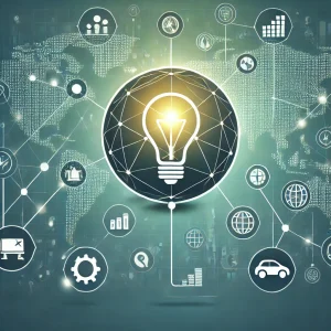 スズキ元会長・鈴木修氏がスズキを世界的企業へ成長させた功績を象徴する抽象的なフラットイラスト。