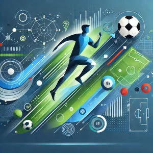 サッカー選手のキャリアの旅路と移籍を象徴する抽象的なフラットイラスト。青と緑の動的な要素が、チームカラーや未来への期待を表現しています。