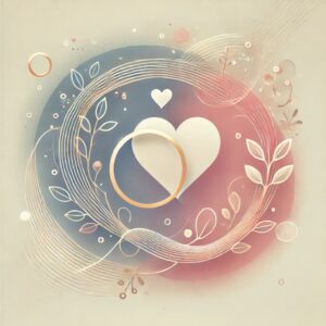 大政絢とToruの結婚と妊娠を象徴する、家族の愛と絆をテーマにした抽象的なフラットイラスト