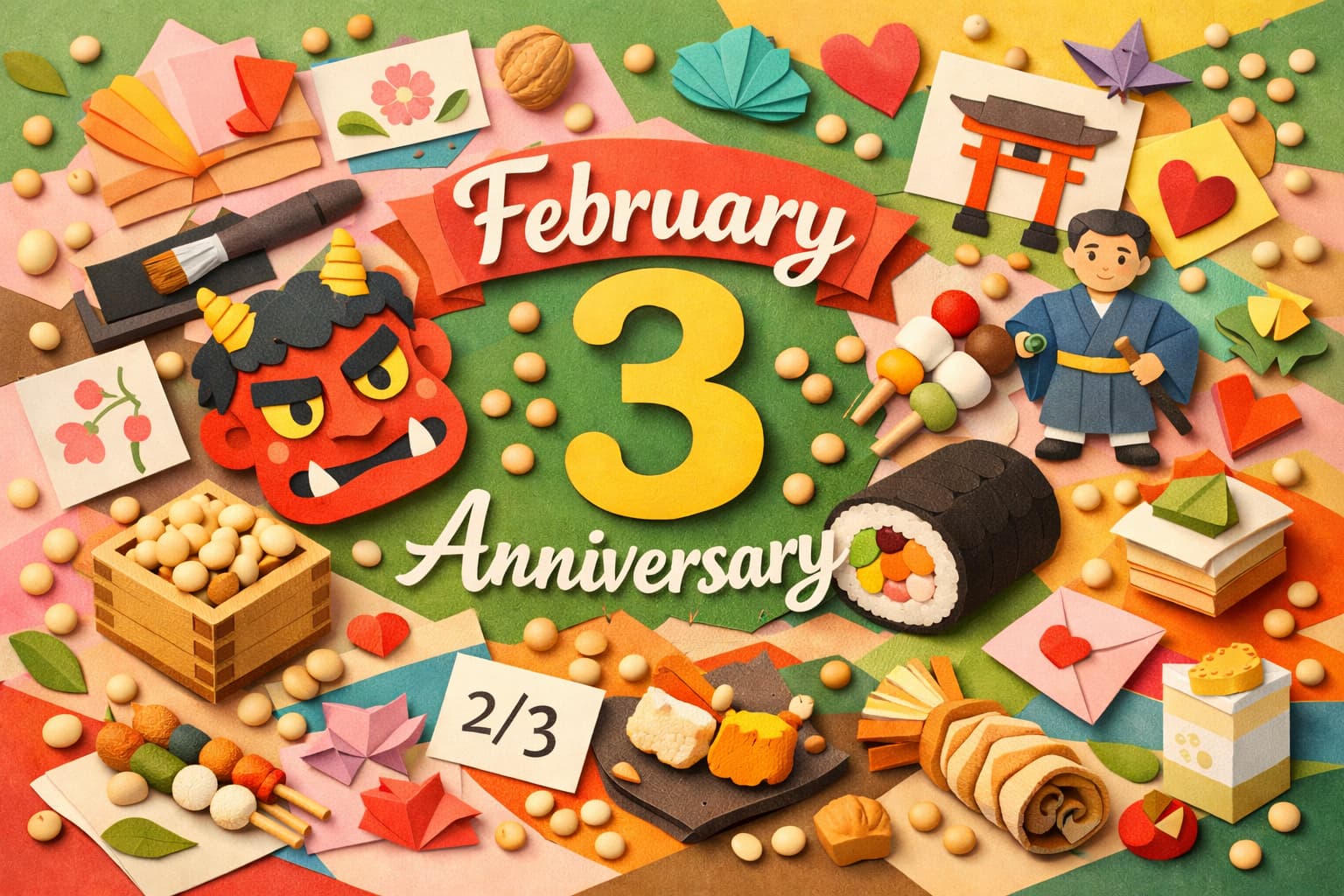 2月3日の節分を中心に、恵方巻や大豆など多彩な記念日を紹介