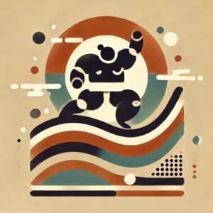 横綱豊昇龍の精神を象徴する「気魄一閃」をイメージした抽象的なフラットイラスト。力強さと決意を表現したデザイン。