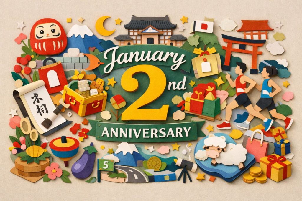 1月2日は何の日かを伝える正月の記念日まとめ、初夢の日や初売り、箱根駅伝など日本の新年行事を象徴的に表現