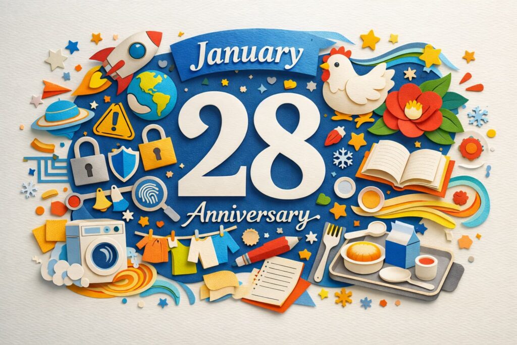 1月28日は何の日かを解説し、宇宙からの警告の日やデータ・プライバシーの日、衣類乾燥機の日など主要な記念日をまとめた内容