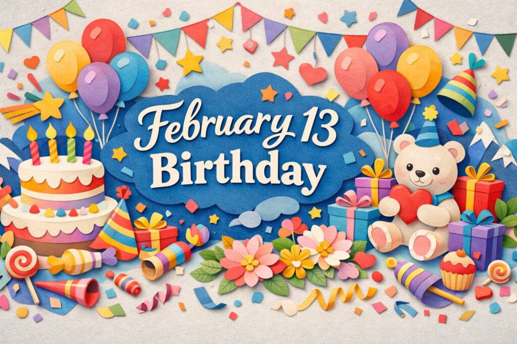 2月13日誕生日の芸能人・有名人を一覧で紹介するブログ記事用ビジュアル。有村架純や出川哲朗など代表的な人物がわかる内容