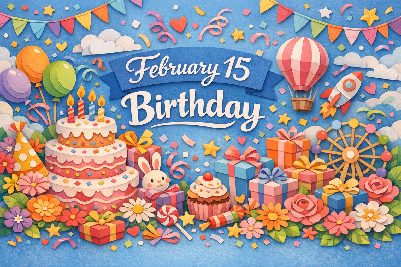 2月15日誕生日の芸能人・有名人を紹介するブログ記事のサムネイル、アイドルや俳優、音楽家、文化人が集まる記念日