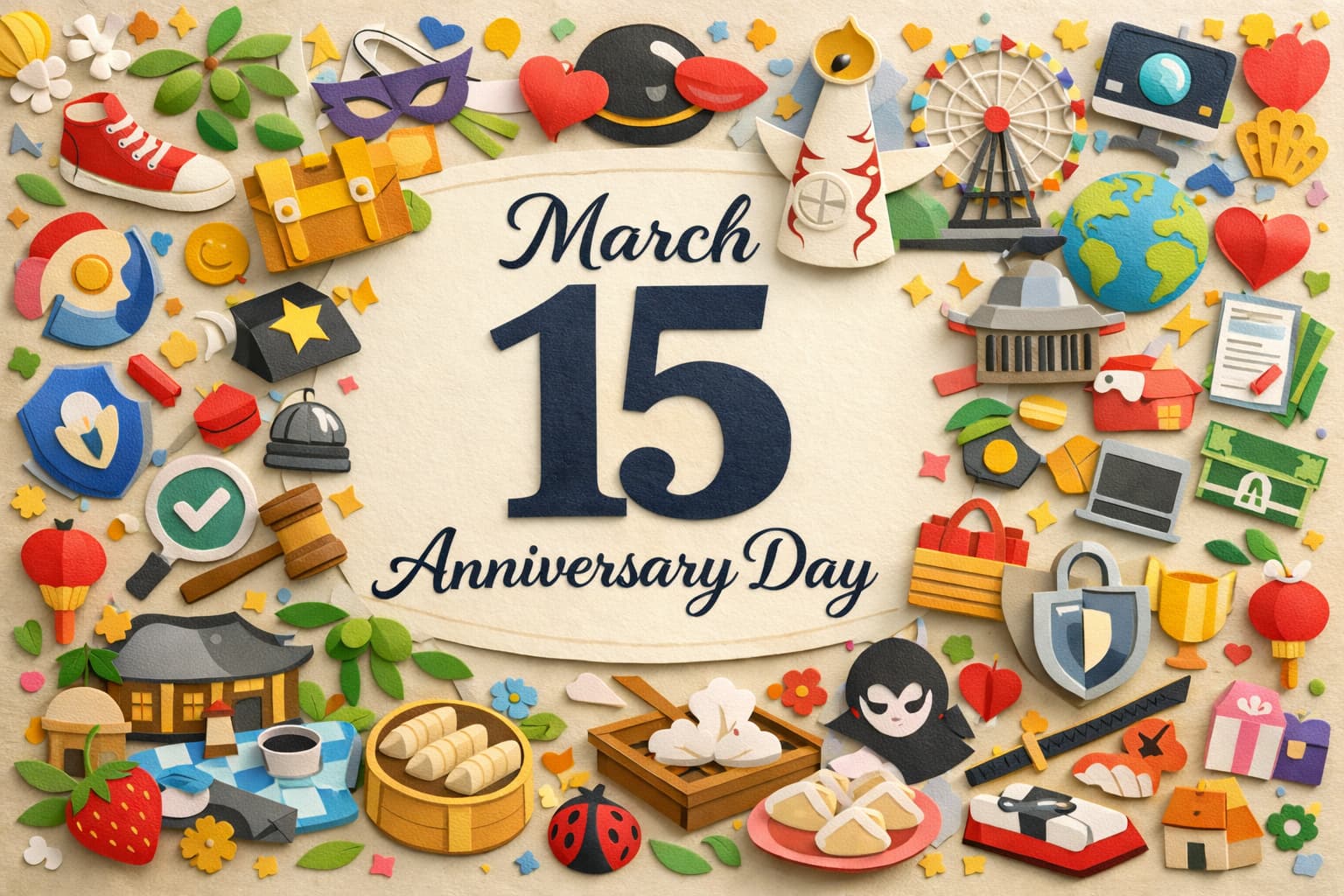 3月15日は何の日？社日・靴の記念日・世界消費者権利デー・万国博デー・オリーブの日の要点がひと目で伝わる記念日デザイン