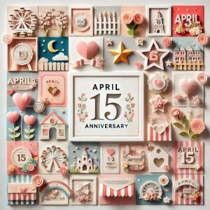 4月15日の記念日をテーマにしたペーパーアート。東京ディズニーランド開園記念日や遺言の日など多彩な記念日が、美しいメッセージカードで表現されている。