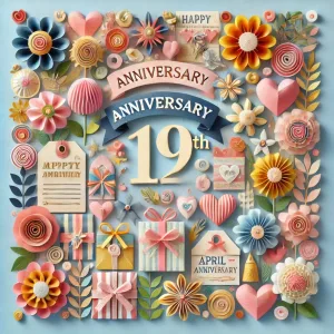 4月19日の記念日を祝うカラフルなメッセージカードが並んだ紙アート風デザイン