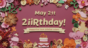 「5月21日 誕生日」を祝うカラフルなペーパーアート風のバースデーイメージ