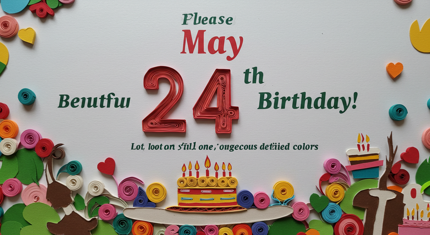 5月24日生まれの芸能人・有名人を祝う、カラフルで華やかなペーパーアート風の誕生日イラスト