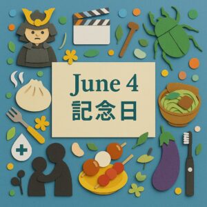 6月4日の記念日を象徴するアイテムを使ったカラフルなペーパーアート