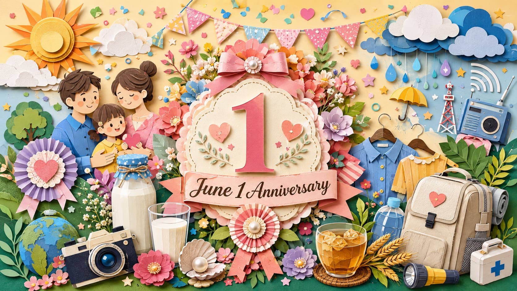 6月1日は何の日かを紹介し、国際親の日、世界牛乳の日、気象記念日、電波の日、防災用品点検の日などの由来や意味をわかりやすく伝える記念日ガイド