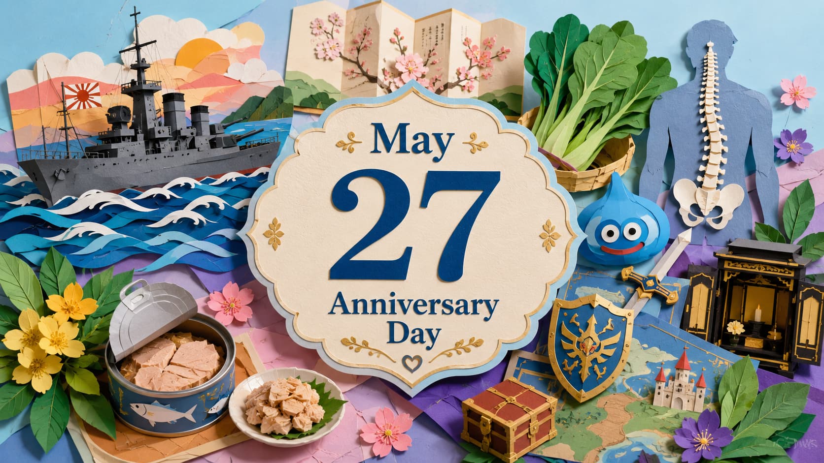 5月27日は何の日？海軍記念日・日本海海戦の日、百人一首の日、小松菜の日、背骨の日、ドラゴンクエストの日を紹介