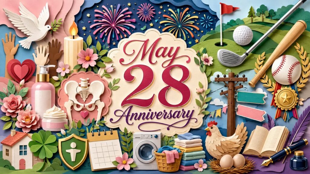 5月28日は何の日かを紹介し、国際アムネスティ記念日、ゴルフ記念日、花火の日、3000本記念日、自助の日などの由来や意味をわかりやすく伝える記念日ガイド