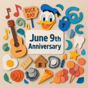 6月9日の記念日を祝うカラフルで多彩なアイテムを使ったペーパーアート