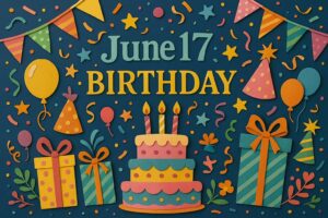 6月17日が誕生日の芸能人・有名人を祝うカラフルなペーパーアート風イラスト