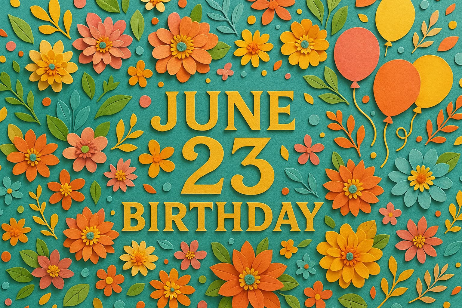 6月23日誕生日を祝う華やかでカラフルなペーパーアート風イラスト