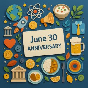 6月30日の記念日を象徴するカラフルなペーパーアート、夏越ごはんや宇宙、小惑星などのモチーフが並ぶ