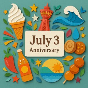 7月3日の記念日をテーマにしたカラフルで楽しいペーパーアートのコラージュ画像