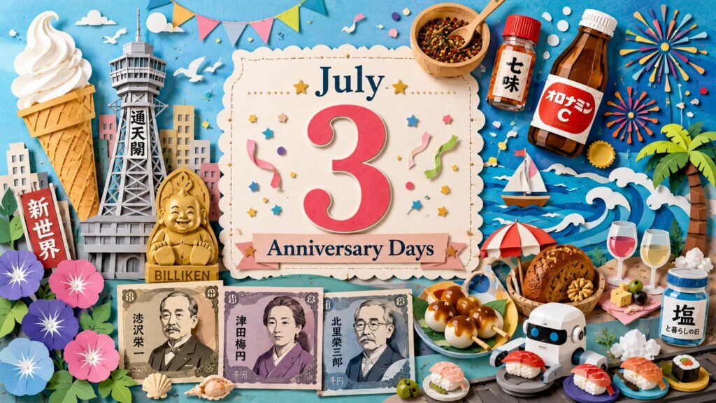 7月3日は何の日、ソフトクリームの日・通天閣の日・七味の日・オロナミンCの日・新紙幣発行日
