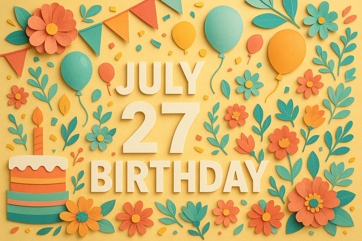 7月27日生まれの芸能人と有名人一覧、ROLANDや佐藤栞里、松井玲奈などの誕生日を祝う華やかなデザイン