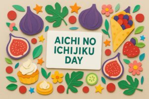 愛知のいちじくの日を彩るカラフルなペーパーアートと果物モチーフ
