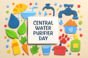 セントラル浄水器の日にちなんだカラフルな紙細工と浄水生活のイメージ