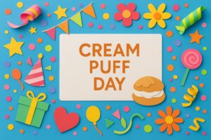 毎月19日はシュークリームの日、モンテールのこだわりや記念日の由来を紹介するカラフルな記念日デザイン