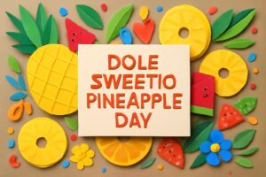 ドール・スウィーティオパインの日（8月1日）の記念日として、フィリピン産の黄金パインの甘さと香りを楽しむ特別な日にちなんだブログ記事のサムネイル画像