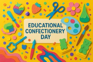 知育菓子の日を祝うカラフルなペーパーアートとクラシエの知育お菓子アイテム