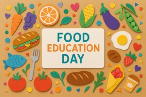 4月19日と毎月19日の食育の日に関連する食育の意味やミキプルーンの魅力を伝えるカラフルなペーパーアート