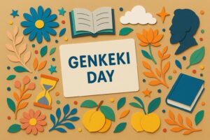 幻化忌（7月19日）昭和の作家梅崎春生の遺作『幻化』を記念する文学忌日とその由来を示すカラフルな紙細工のアート作品