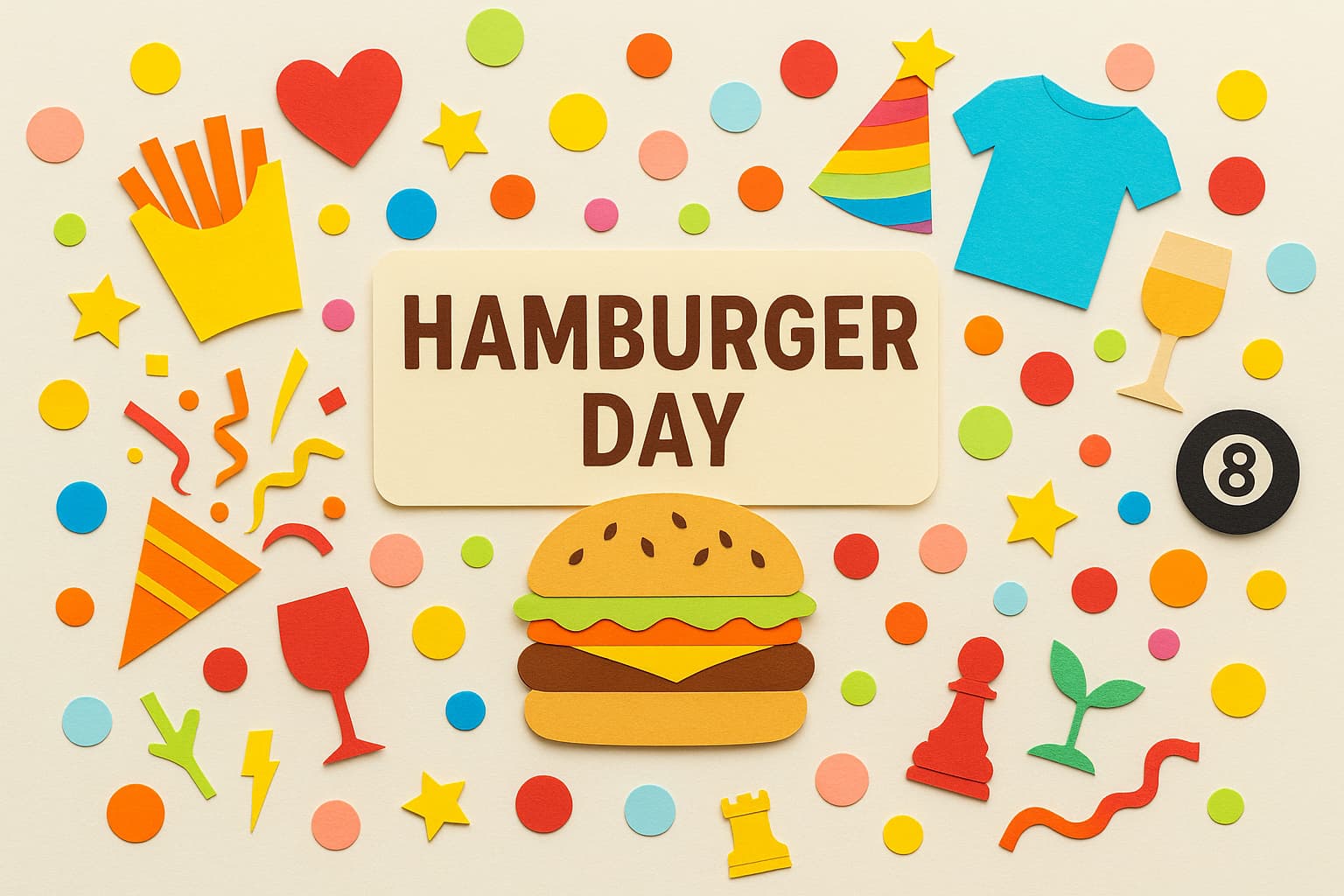 7月20日のハンバーガーの日にちなんだカラフルで楽しい記念日デザイン