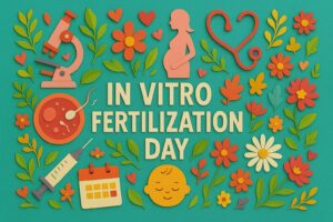 体外受精の日に関連する記念日と技術の進歩を象徴するカラフルなペーパーアート