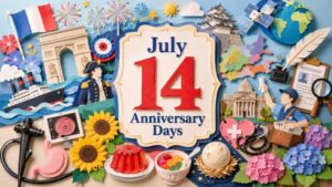 7月14日は何の日かを紹介し、検疫記念日、パリ祭・フランス革命記念日、ペリー上陸記念日、廃藩置県の日、ひまわりの日などの由来をわかりやすく解説