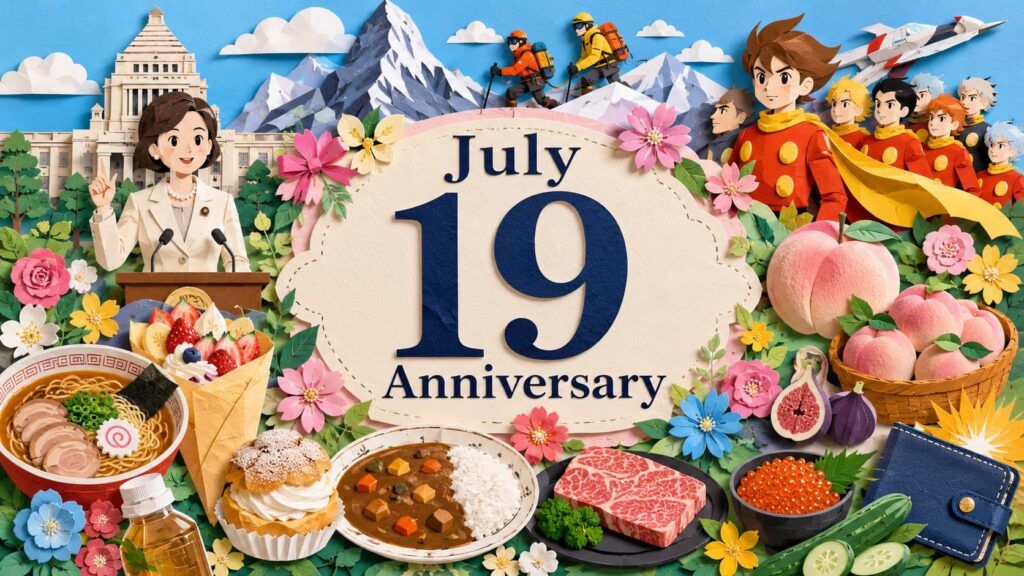 7月19日は何の日、女性大臣の日、マッターホルン北壁登頂の日、サイボーグ009の日、やまなし桃の日などを紹介