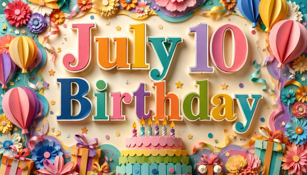 7月10日誕生日の芸能人・有名人として森田ひかる、前田敦子、田中圭、チバ・ユウスケ、けろけろけろっぴなどを紹介する華やかな誕生日特集
