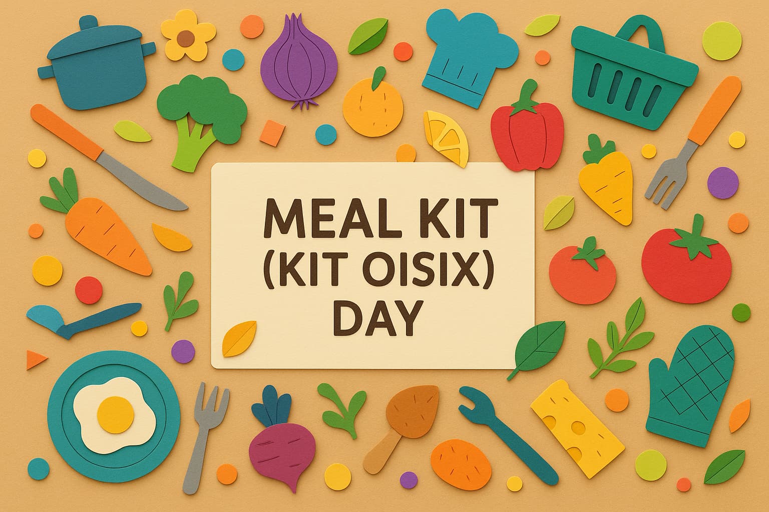 ミールキット（Kit Oisix）の日にちなんだカラフルな食材と料理道具のペーパーアート