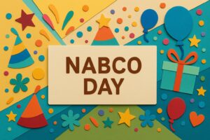 ナブコの日を祝うカラフルな紙細工とNABCOロゴの記念日アート